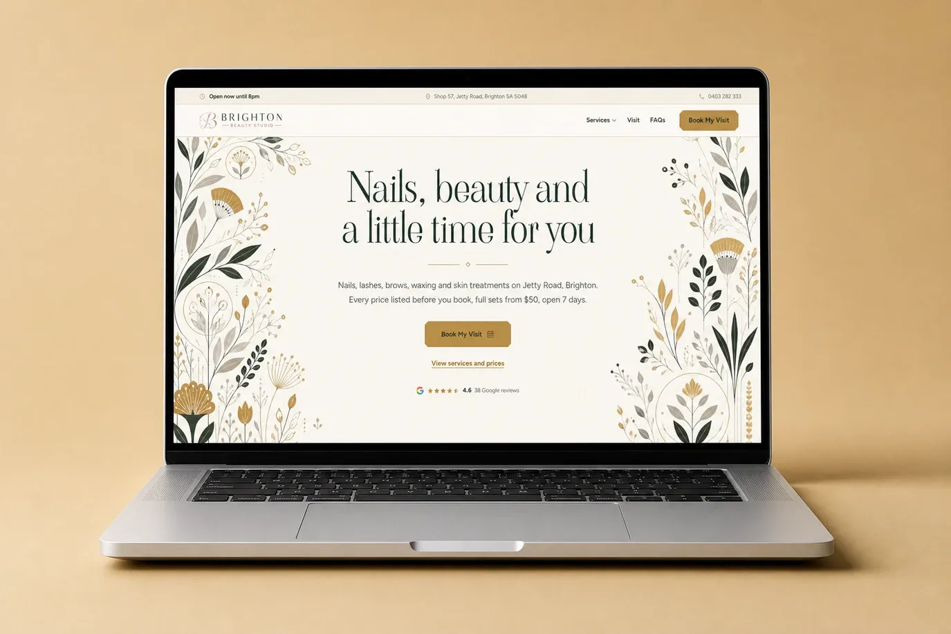 The website Ohma built for Brighton Beauty Studio